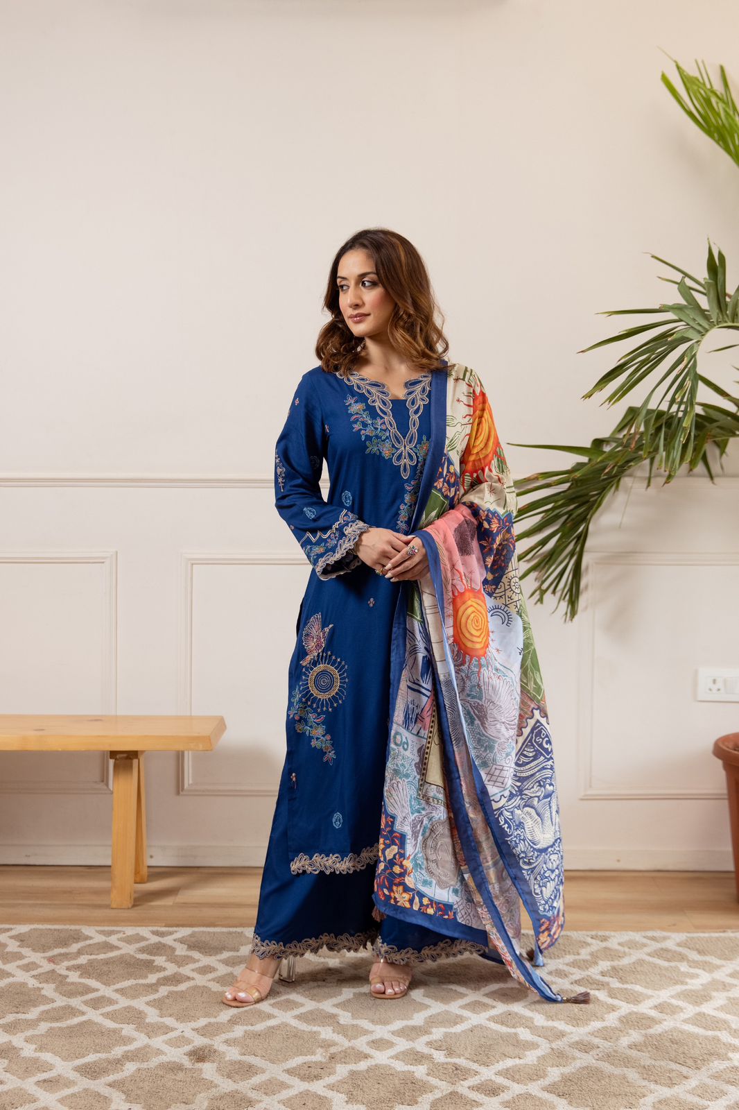 Restocked heavy rayon designer co ord in blue