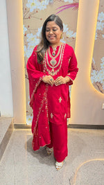 Super Royal Kundan necklace full suit in farshi salwar in red