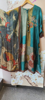 Mul silk digital printed full suit set in blue full suit