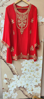 Premium chinon hand work suit in red