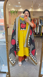 Super pretty real mirror contrast dupatta suit set in yellow