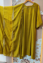 Pure Banarasi Mul chanderi with zari detailing on the dupatta in green