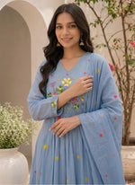Pretty mulchanderi fully embroidered suit set in blue