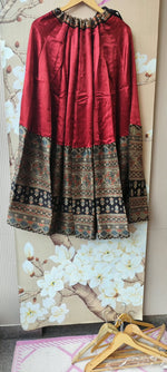 Gaji silk real mirror Kalamkari skirt in red