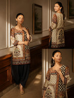 Super pretty crepe co ord in black n gold paired with farshi