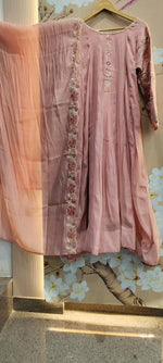 Pretty blue chanderi handwork Anarkali suit set in pink