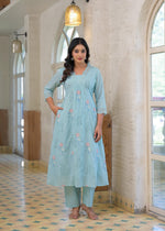 Smart embroidered ice blue kurta pant