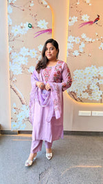 Fully embroidered sleeves , back n neck in purple Modale suit set