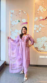 Fully embroidered sleeves , back n neck in purple Modale suit set