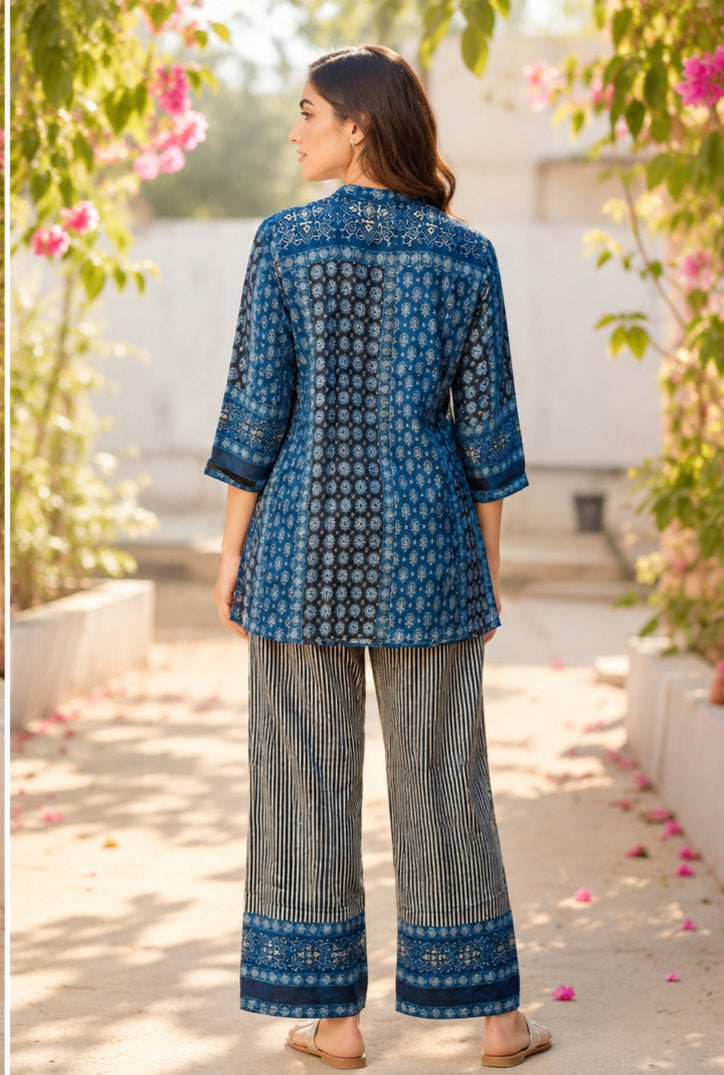 Pure crepe co ord set in blue