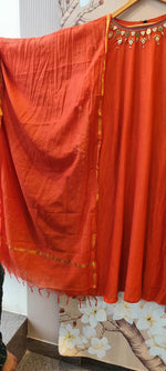 Super pretty handwork Mul chanderi suit set in orange
