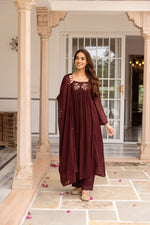 Pure Mul cotton Cheks suit set in wine