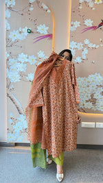 Designer Pure cotton V neck suit set in rust