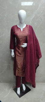 Pretty Mul chanderi maroon tissue suit set