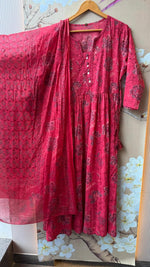Premium cotton Anarkali suit set pink