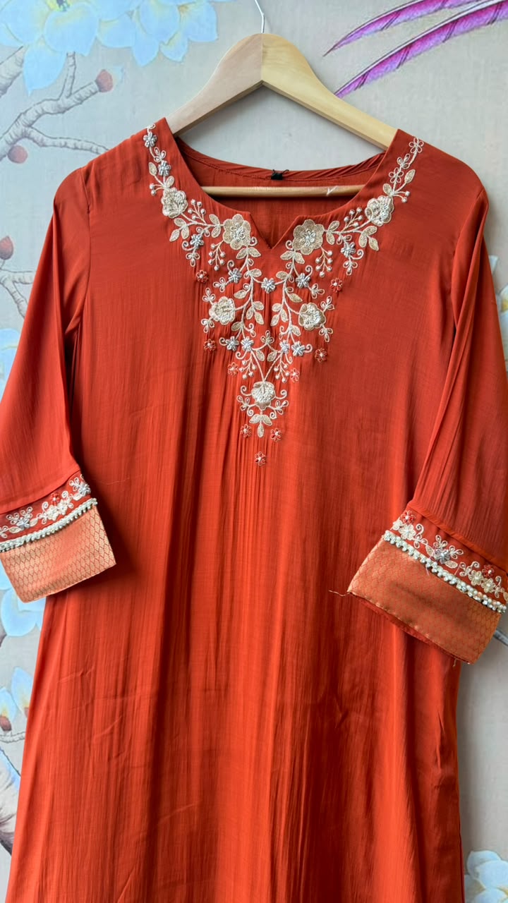 Pretty Mul chanderi with zari work and detailing lining full suit in red
