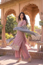 Premium Mul chanderi applique suit set in onion pink