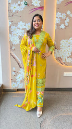 Yellow lace detailing pure cotton suit set