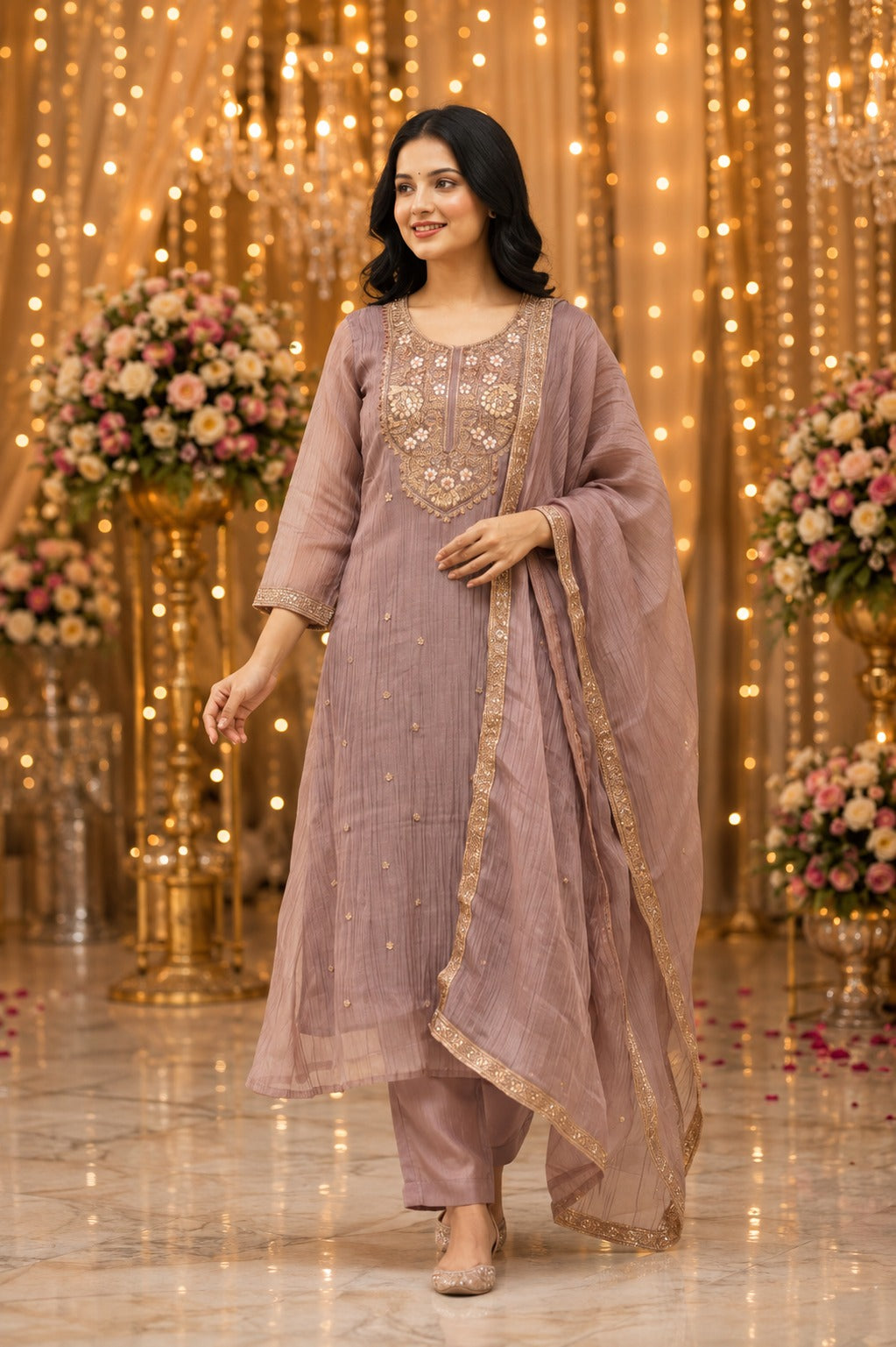 Salsa fabric with pretty handwork suit set in purple
