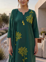 Super pretty designer neck cotton suit set in green