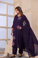 Pure Mul cotton embroidered in purple