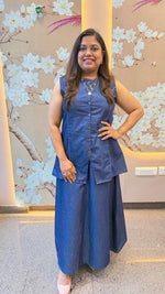 Premium denim cotton skirt with pocket with waist coat pattern top