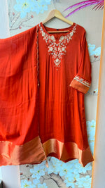 Pretty Mul chanderi with zari work and detailing lining full suit in red