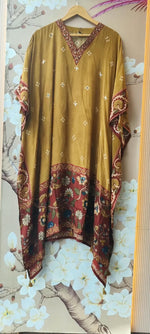 Pretty crepe bandhani Kalamkari kaftan in yellow