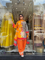 Pure crepe lining farshi salwar suit in yellow n black
