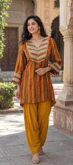 Super pretty Mul silk gotta detailing co ord set in yellow