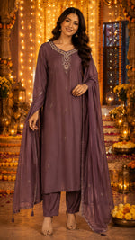 Premium chinon handwork full suit set in brown