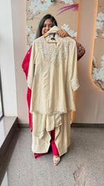 Heavily embellished pretty chinon handwork farshi salwar suit set in cream