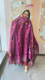 Gorgeous maroon fully weaved jamdani suit set