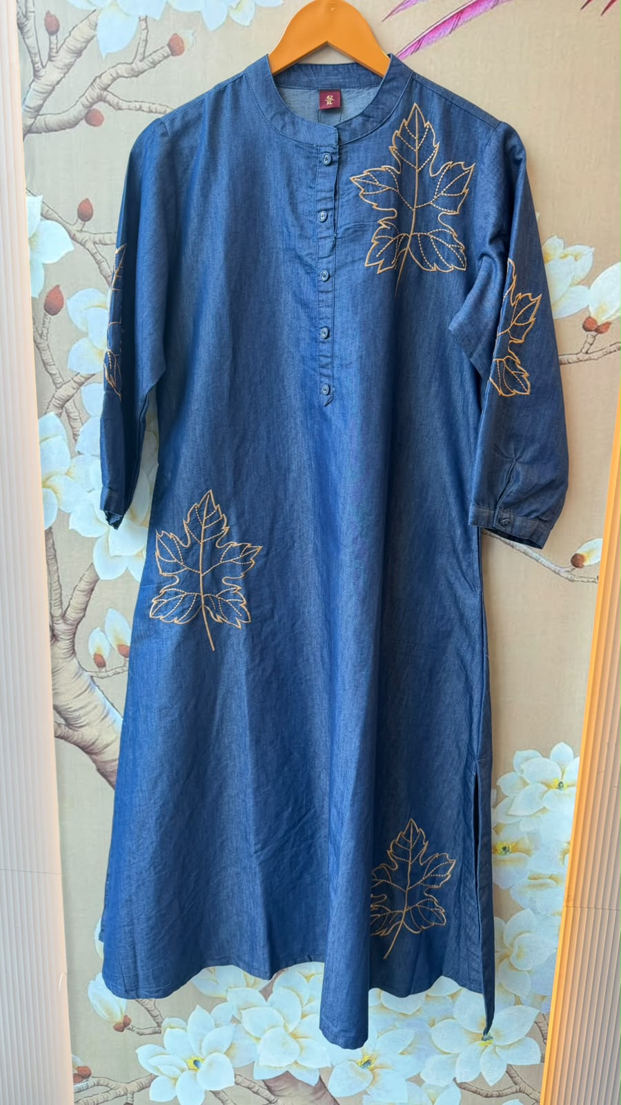 Super soft embroidered denim cotton co ord in blue