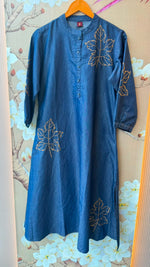 Super soft embroidered denim cotton co ord in blue