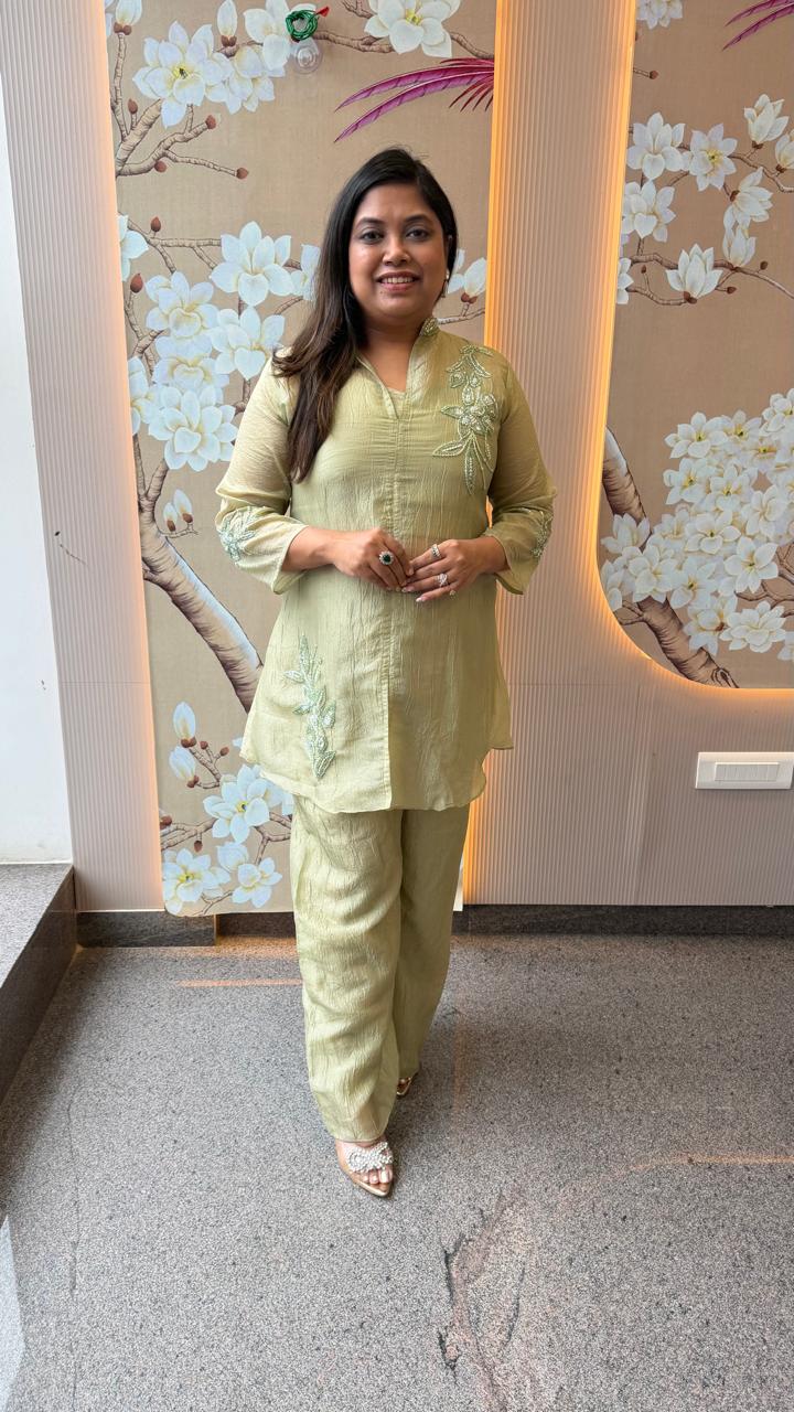 Pretty handwork salsa co ord in mint green