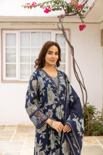 Modale digital printed full suit set in blue