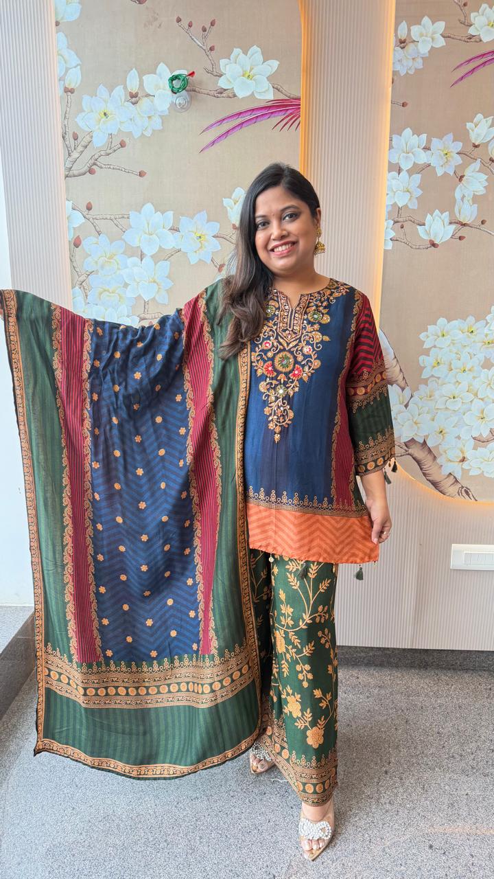 Pretty Russian silk Kalamkari suit set