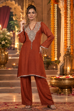 Premium chinon handwork Co ord set Orange