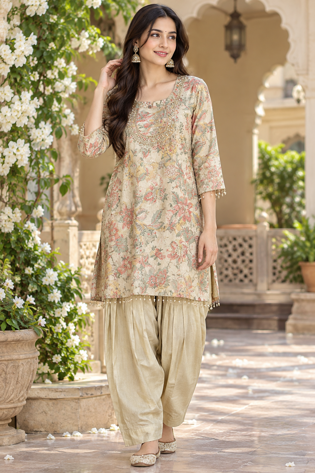 Premium brocade farshi salwar suit set in cream