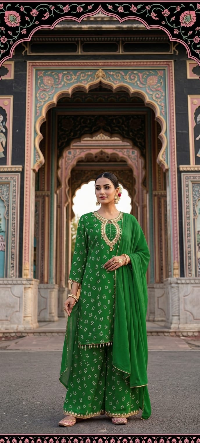 Green georgette plazzo full suit set