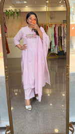 Premium sily cotton embroidered lining full suit set in powder pink
