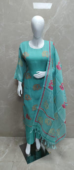 Super premium linen Chanderi githan work suit in blue