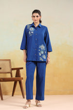 Pretty cotton embroidered co ord in blue