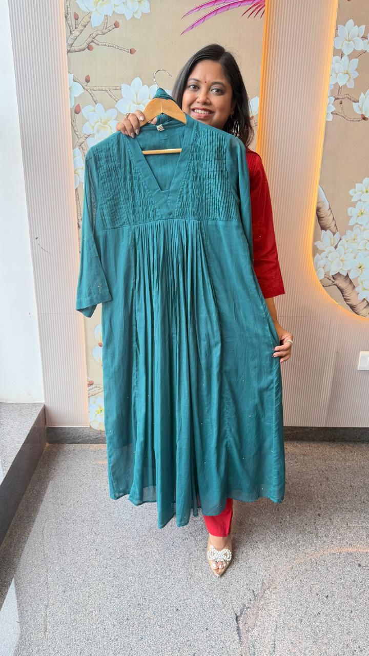 Pure Mul cotton with lining and pocket suit set in blue