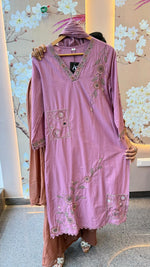 Pure cotton embroidered real mirror detailing in purple