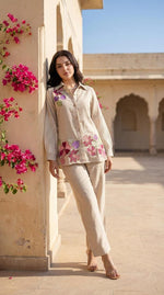 Applique work jute cotton with Mul lining co ord set