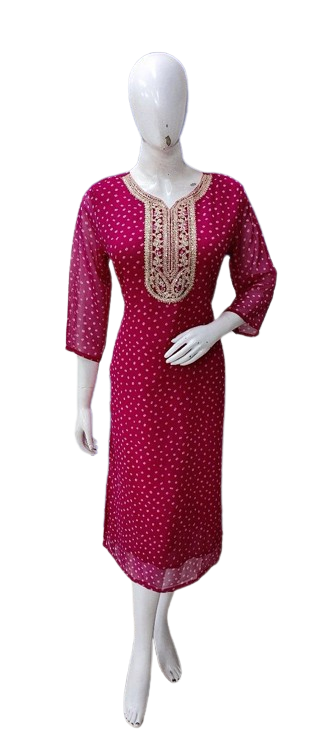 Pretty georgette Zari embroidered lining kurta in pink ( comfort fit)