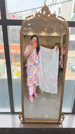 Premium cotton githan work full suit paired with Kota doria applique work dupatta