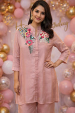 Premium orgenza embroidered Co ord set in pink